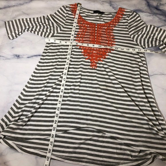 THML Grey White & Orange Striped Embroidered Top - Picture 4 of 7